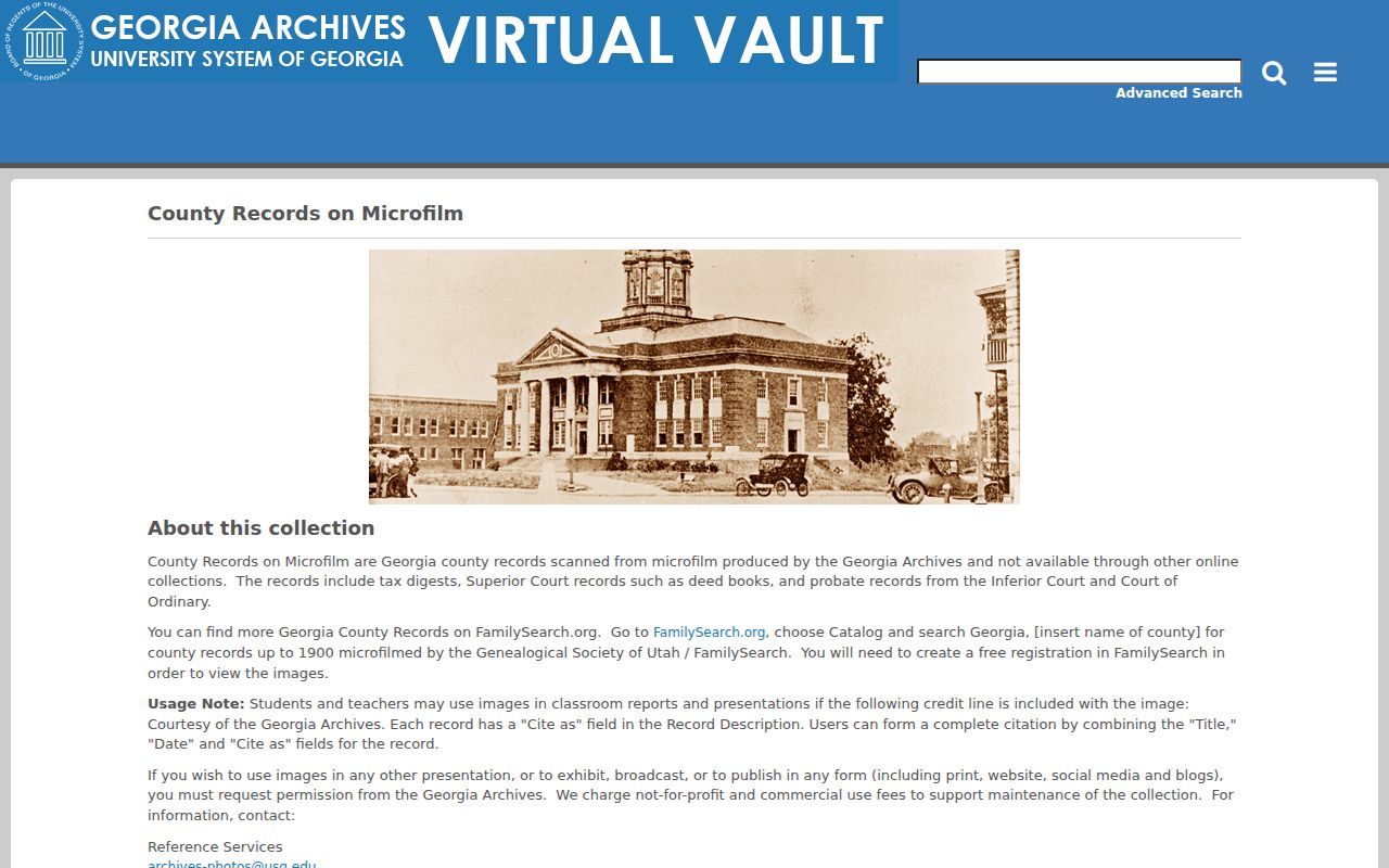 Georgia Archives county microfilm collection for historic LaGrange property research