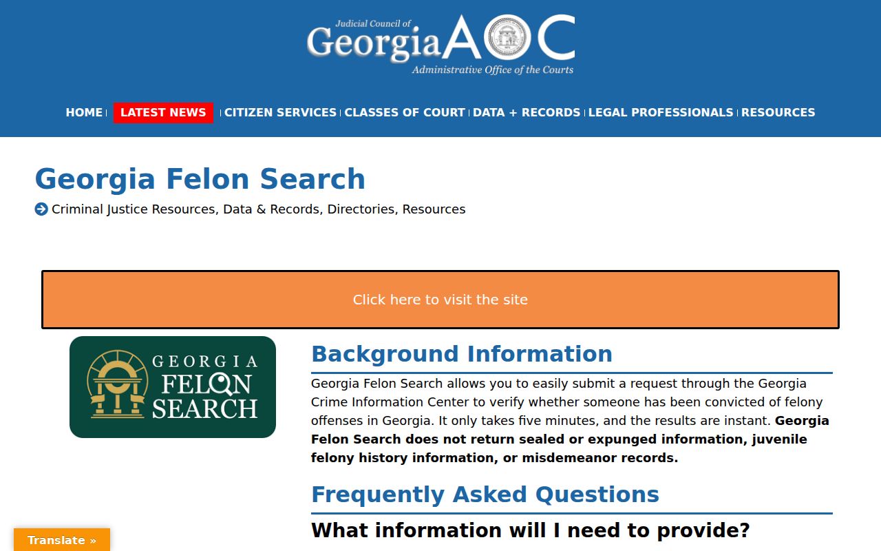 Georgia Felon Search information used in a LaGrange resident lookup