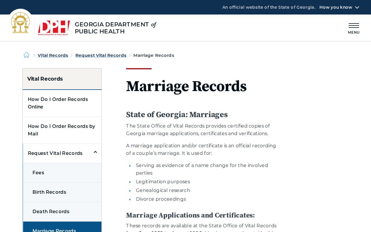 Georgia marriage record request options for verifying a LaGrange resident