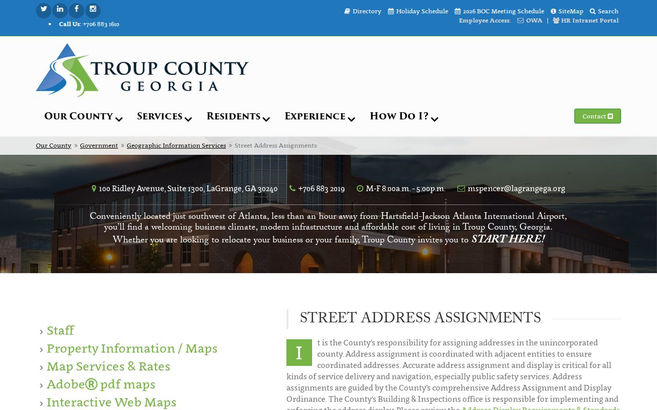 Troup County address assignment procedure for properties near LaGrange